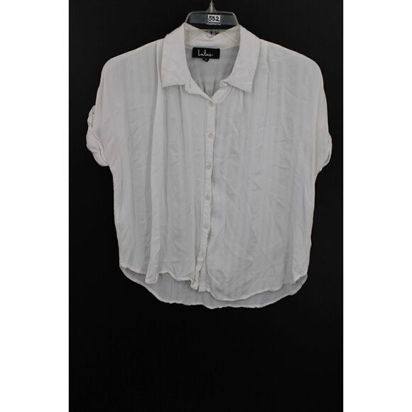 LULUS SIZE M WHITE BUTTON FRONT BLOUSE ROLL SLEEVES 100% VISCOSE - Picture 1 of 7